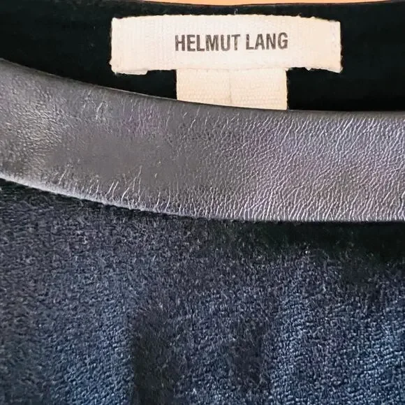 Helmut Lang Leather Trim Top Black Minimalist Designer Dolman Sleeve Size 4 - Picture 5 of 10